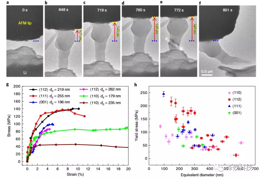 生長的鋰晶須的原位壓縮測試 生長的鋰晶須的原位壓縮測試