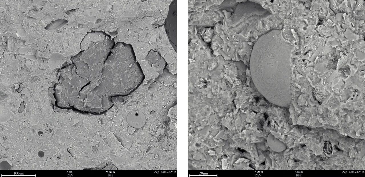 左邊為骨料，右邊為粉煤灰